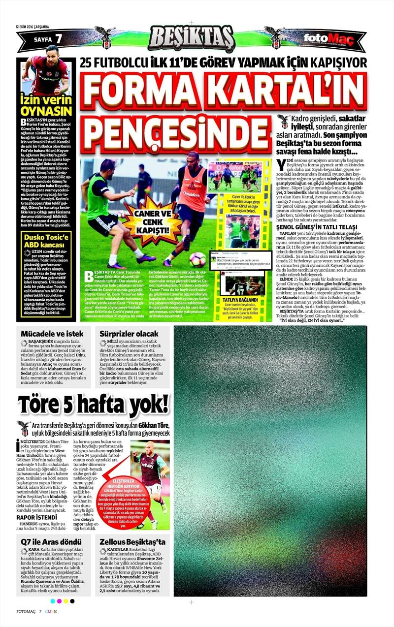 12 Ekim 2016 | Gazetelerin Beşiktaş manşetleri - Görsel 8