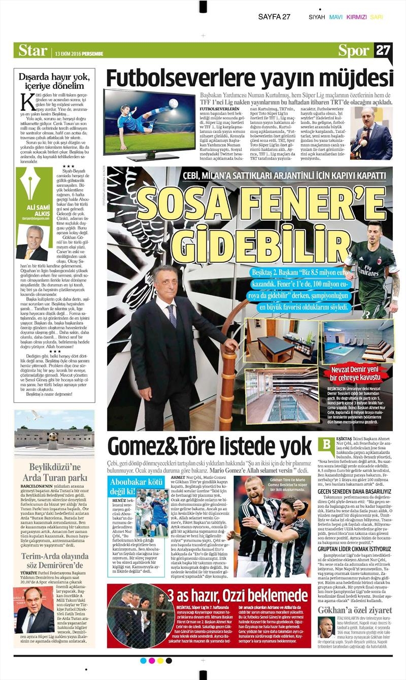 13 Ekim 2016 | Gazetelerin Beşiktaş manşetleri - Görsel 5