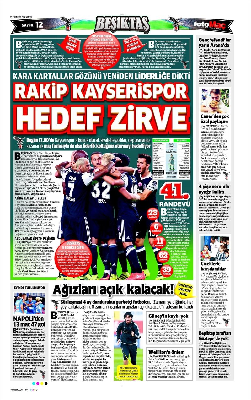 15 Ekim 2016 | Gazetelerin Beşiktaş manşetleri - Görsel 10