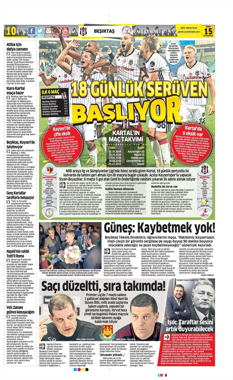 15 Ekim 2016 | Gazetelerin Beşiktaş manşetleri - Görsel 11