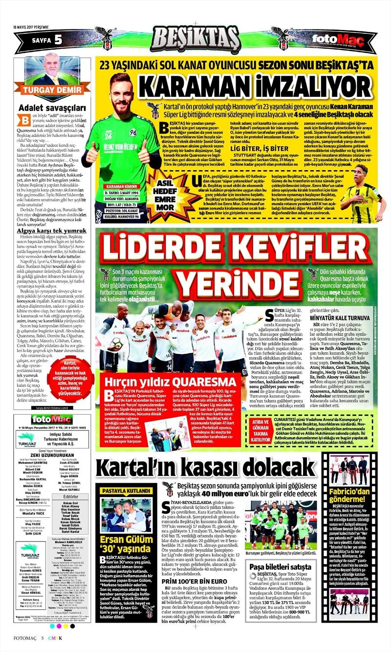 18 Mayıs 2017 | İşte gazetelerin Beşiktaş manşetleri - Görsel 4