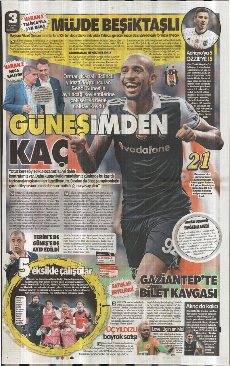 24 Mayıs 2017 | İşte gazetelerin Beşiktaş manşetleri - Görsel 1