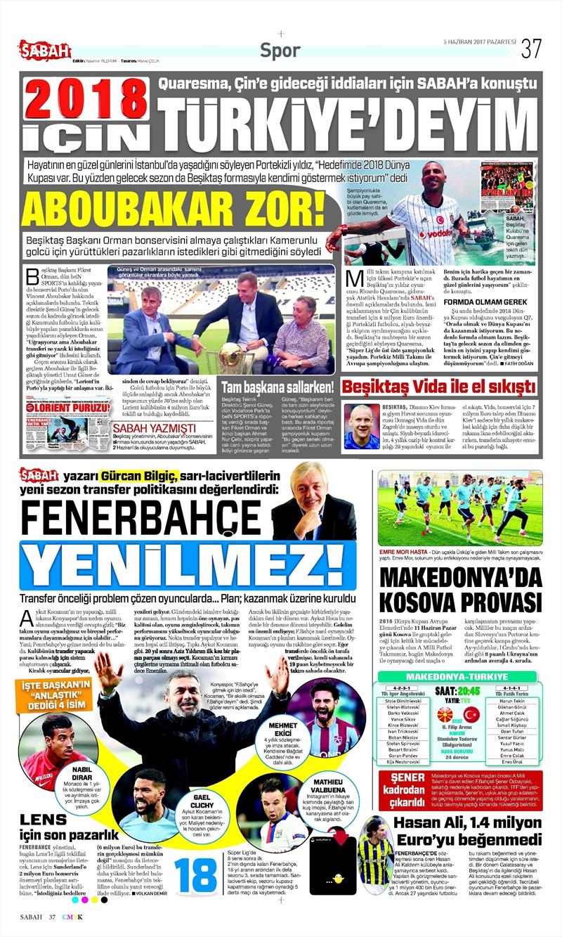05 Haziran 2017 | İşte Gazetelerin Beşiktaş Manşetleri - Görsel 13
