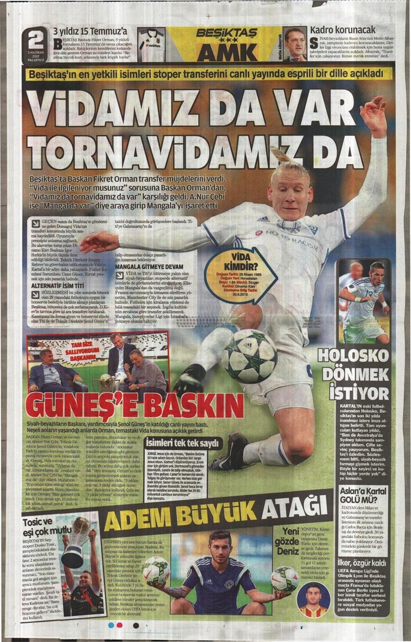 05 Haziran 2017 | İşte Gazetelerin Beşiktaş Manşetleri - Görsel 3