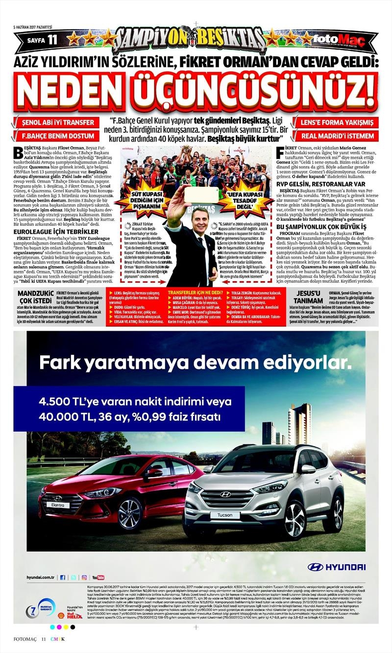 05 Haziran 2017 | İşte Gazetelerin Beşiktaş Manşetleri - Görsel 8
