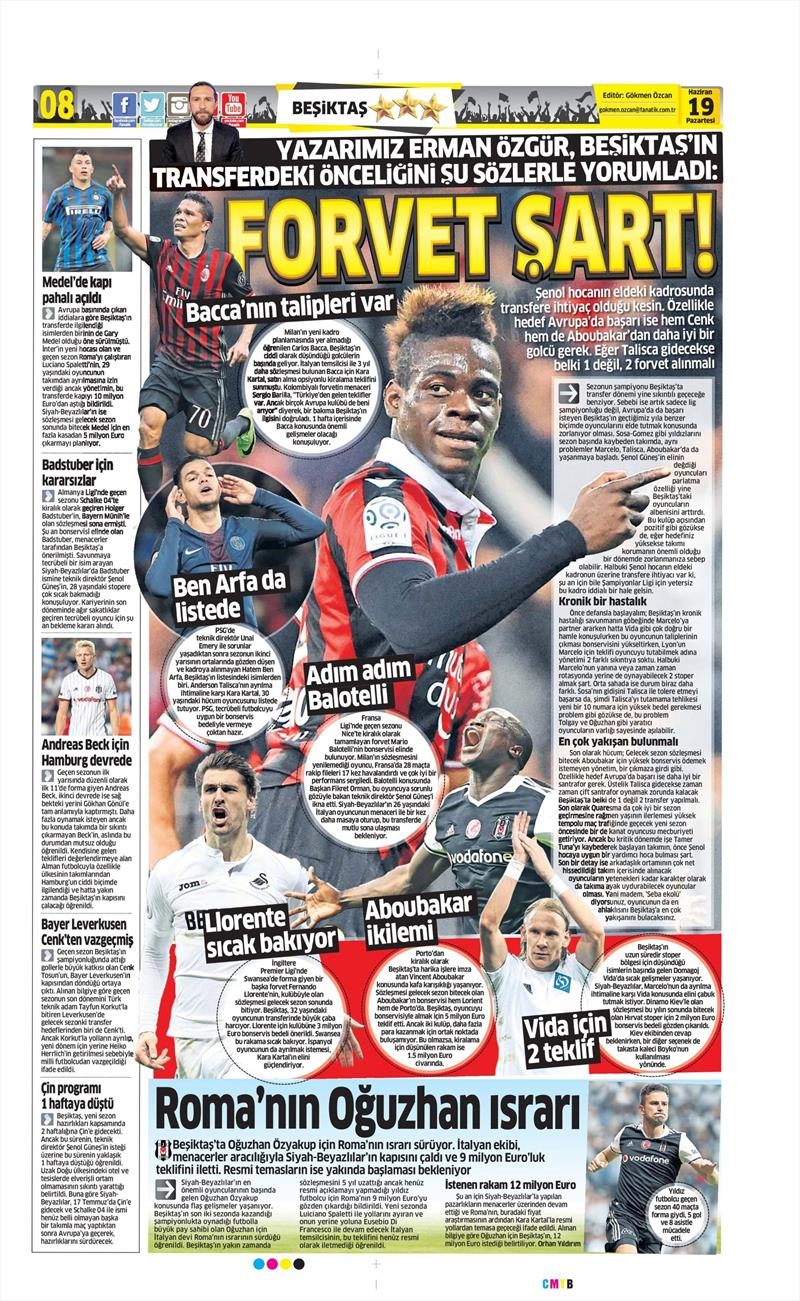 19 Haziran 2017 | Gazetelerin Beşiktaş Manşetleri - Görsel 12