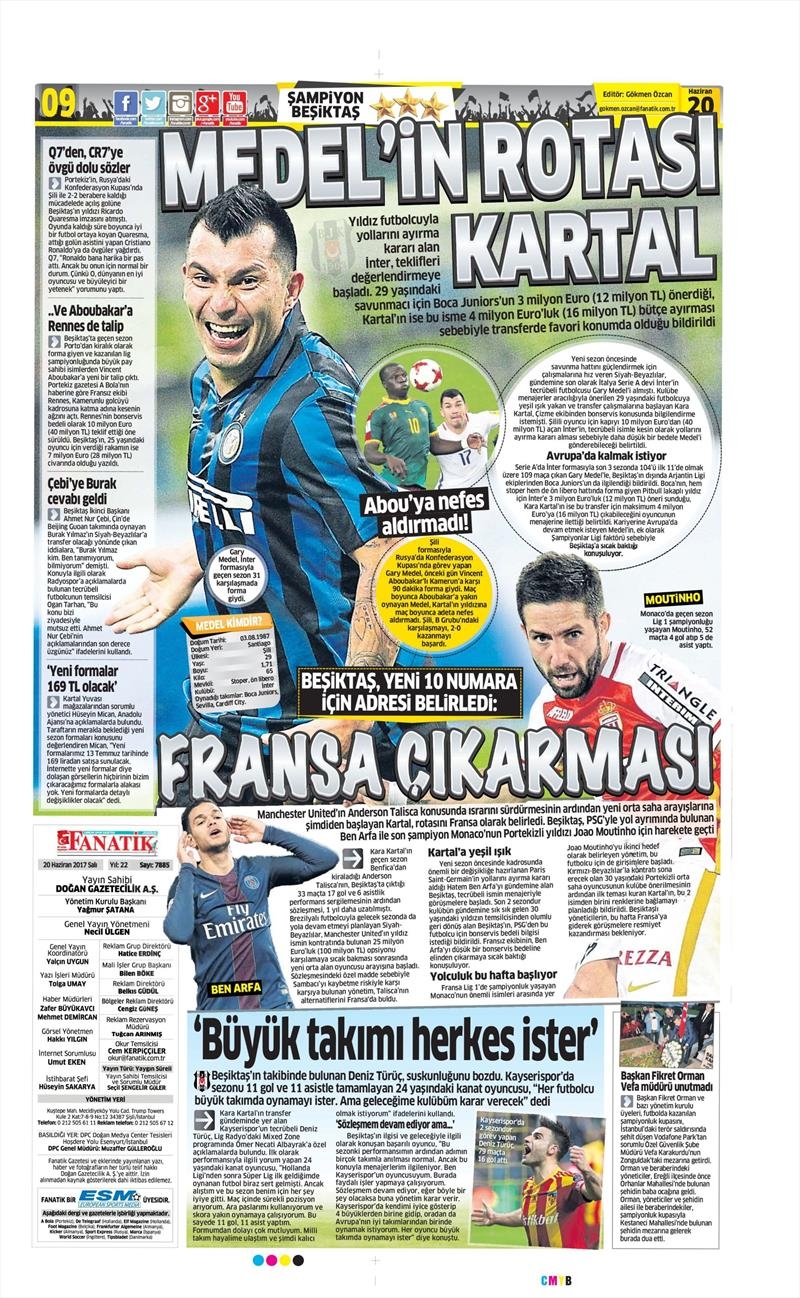 20 Haziran 2017 | Gazetlerin Beşiktaş Manşetleri - Görsel 2