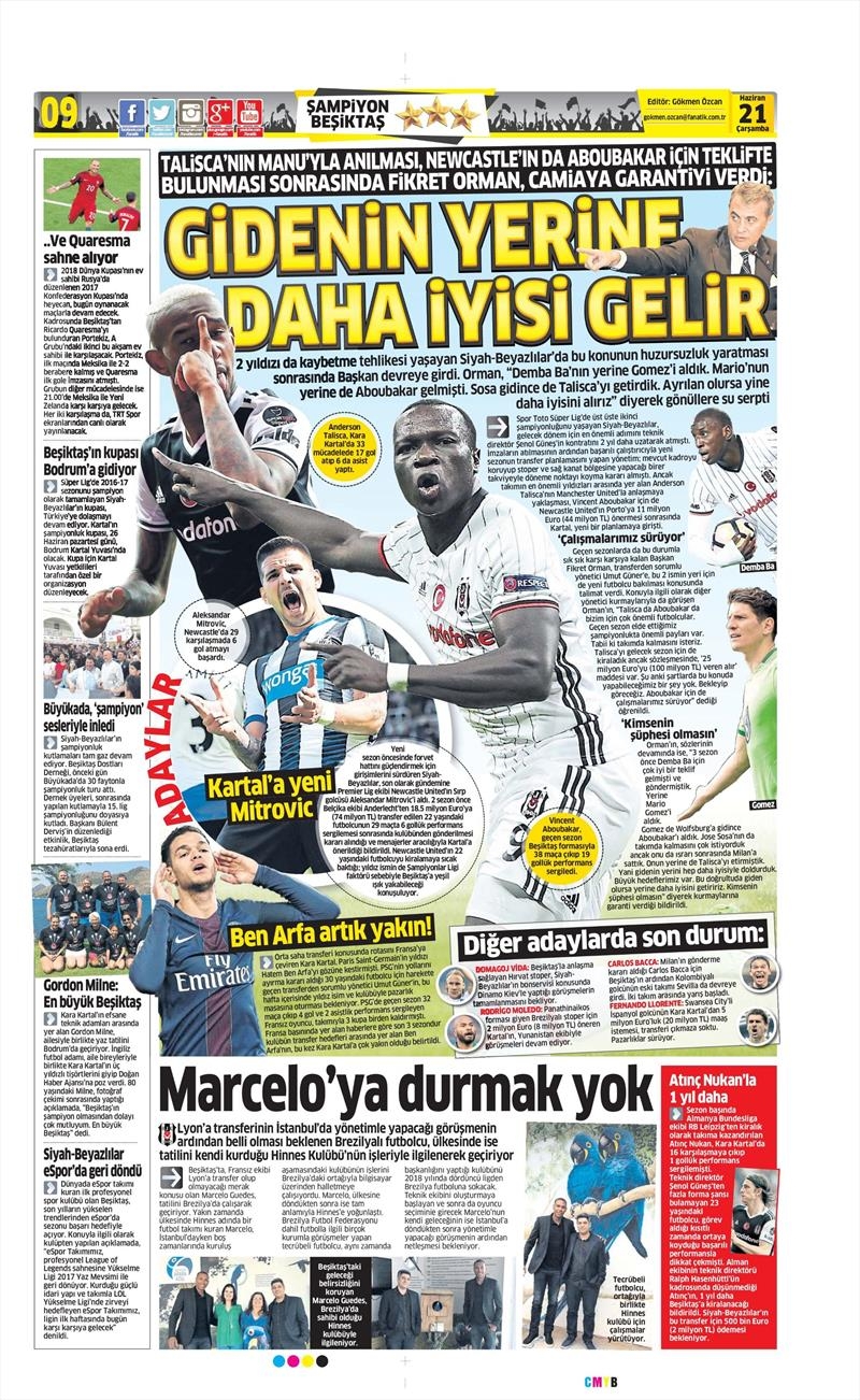 21 Haziran 2017 | Gazetelerin Beşiktaş Manşetleri - Görsel 4