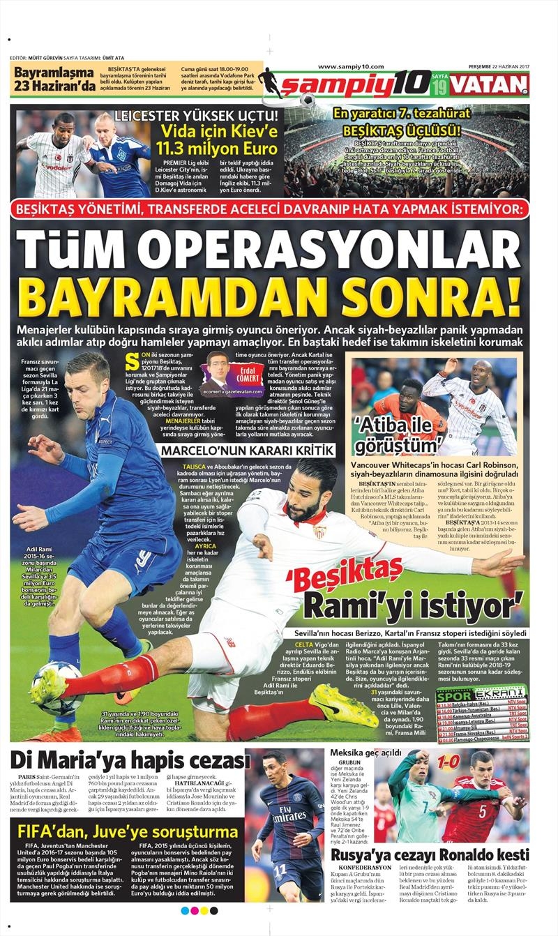 22 Haziran 2017 | Gazetelerin Beşiktaş Manşetleri - Görsel 12