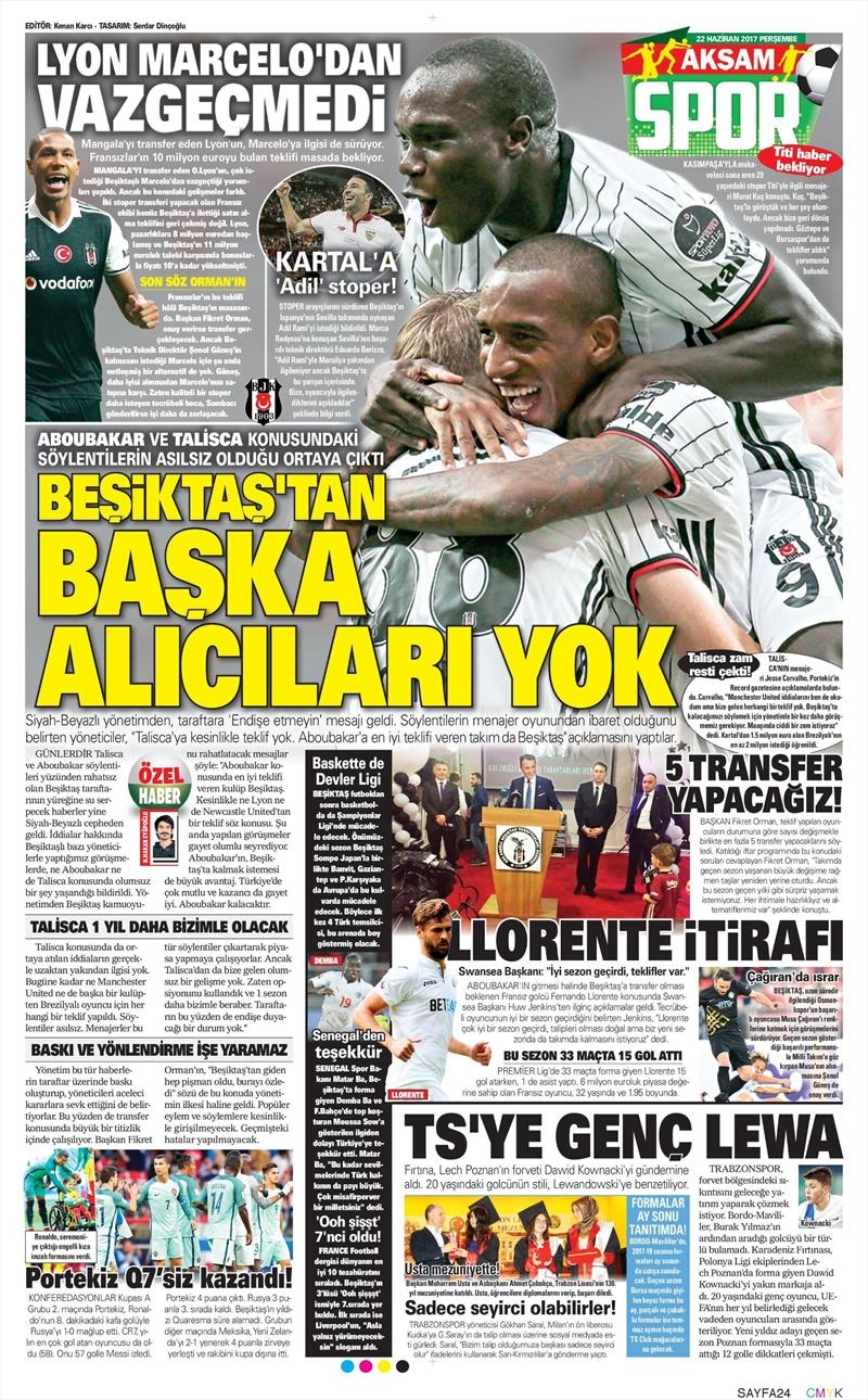 22 Haziran 2017 | Gazetelerin Beşiktaş Manşetleri - Görsel 2