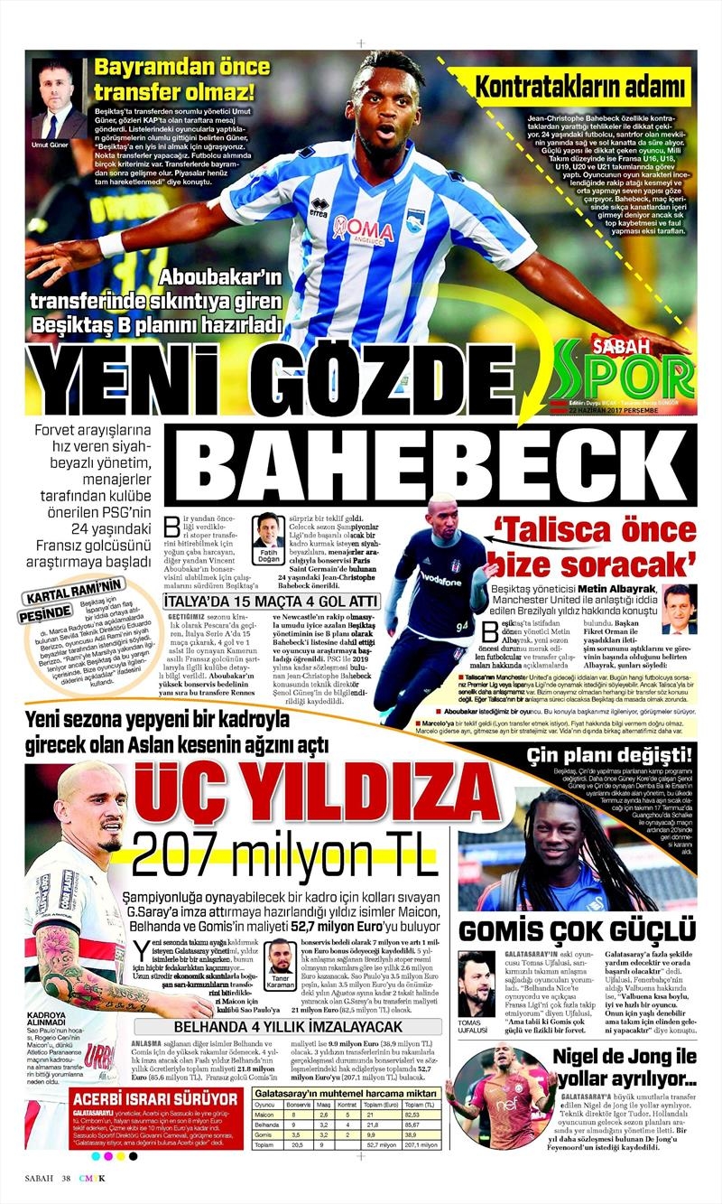22 Haziran 2017 | Gazetelerin Beşiktaş Manşetleri - Görsel 9
