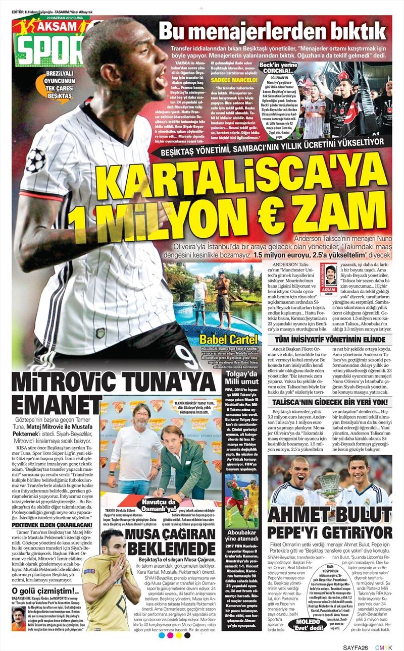 23 Haziran 2017 | Gazetelerin Beşiktaş Manşetleri - Görsel 2