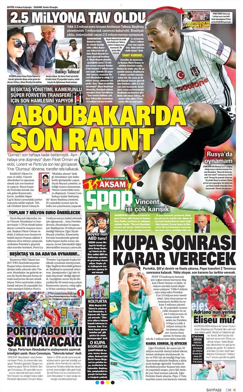 27 Haziran 2017 | İşte gazetelerin Beşiktaş manşetleri - Görsel 1