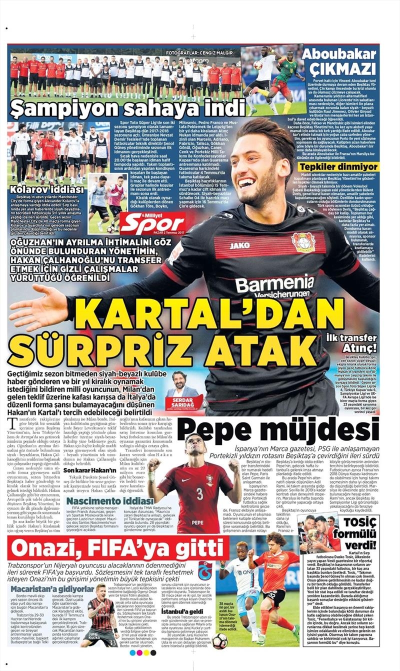 2 Temmuz 2017 | İşte gazetelerin Beşiktaş manşetleri - Görsel 1