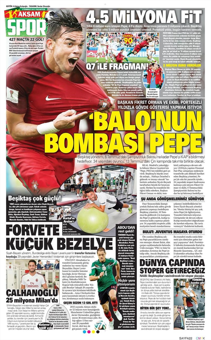 03 Temmuz 2017 | Gazetelerin Beşiktaş Manşetleri - Görsel 3