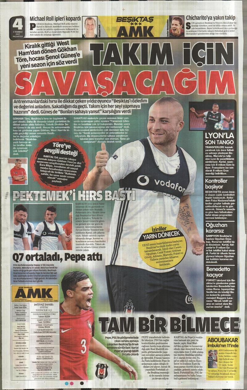 03 Temmuz 2017 | Gazetelerin Beşiktaş Manşetleri - Görsel 4