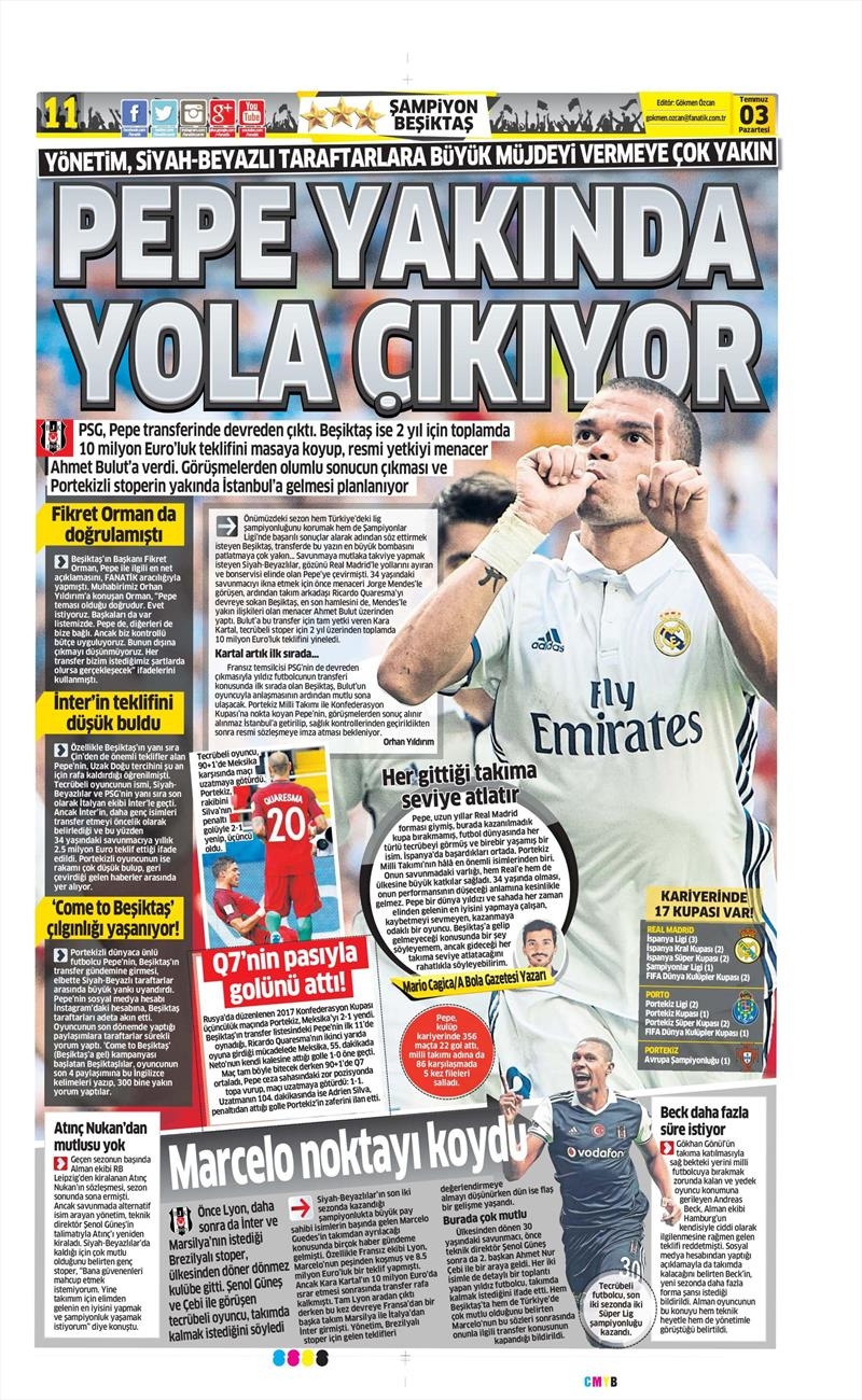 03 Temmuz 2017 | Gazetelerin Beşiktaş Manşetleri - Görsel 6