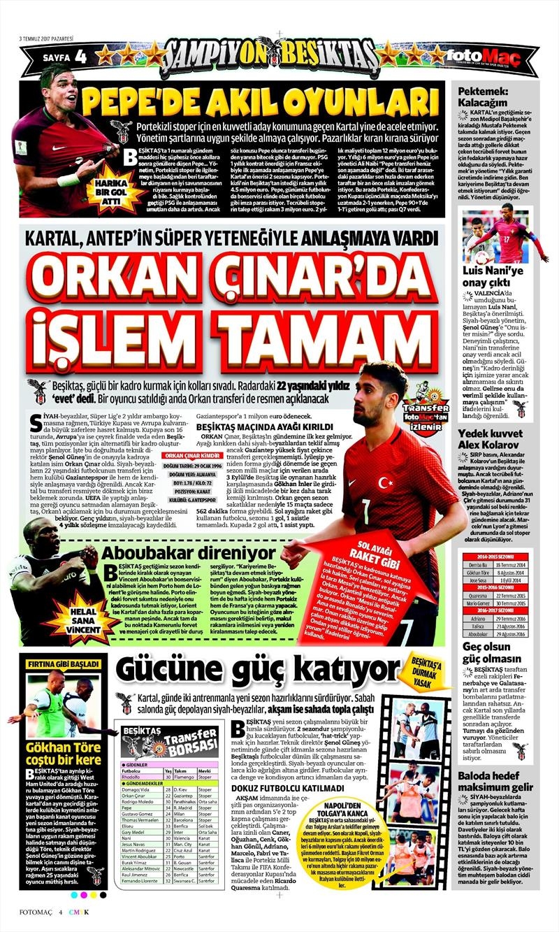 03 Temmuz 2017 | Gazetelerin Beşiktaş Manşetleri - Görsel 7