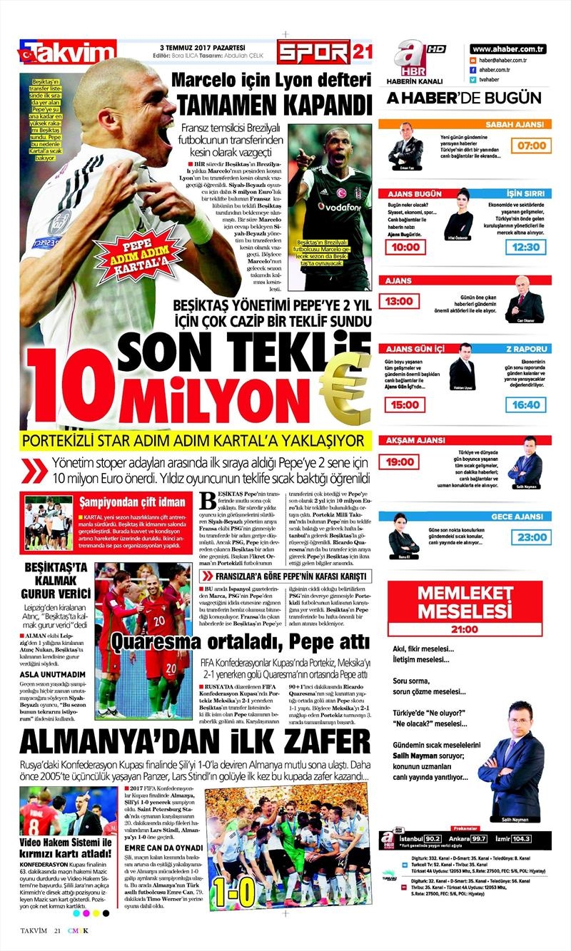 03 Temmuz 2017 | Gazetelerin Beşiktaş Manşetleri - Görsel 9