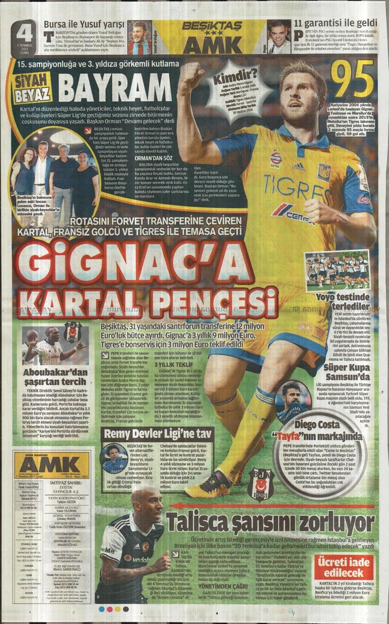 07 Temmuz 2017 | Gazetelerin Beşiktaş Manşetleri - Görsel 10