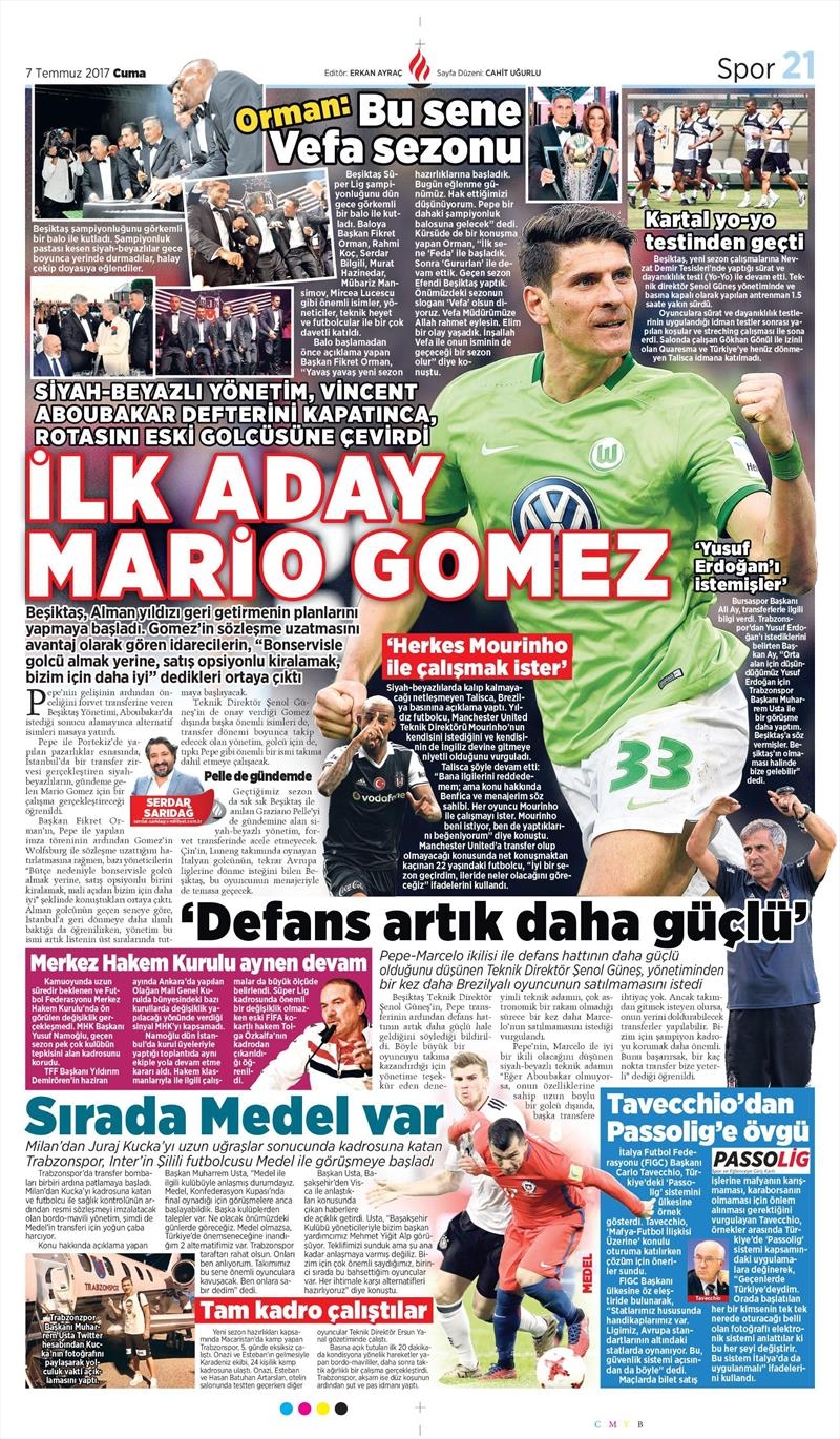 07 Temmuz 2017 | Gazetelerin Beşiktaş Manşetleri - Görsel 12