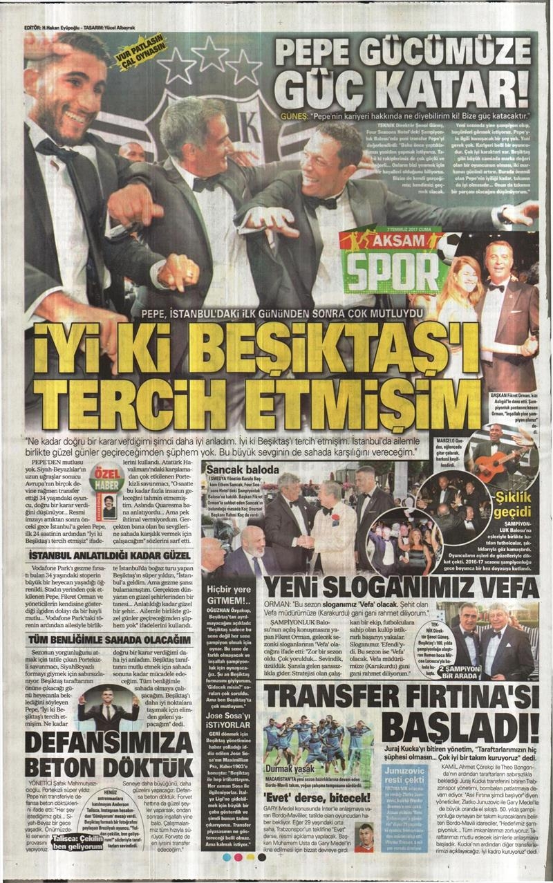 07 Temmuz 2017 | Gazetelerin Beşiktaş Manşetleri - Görsel 2