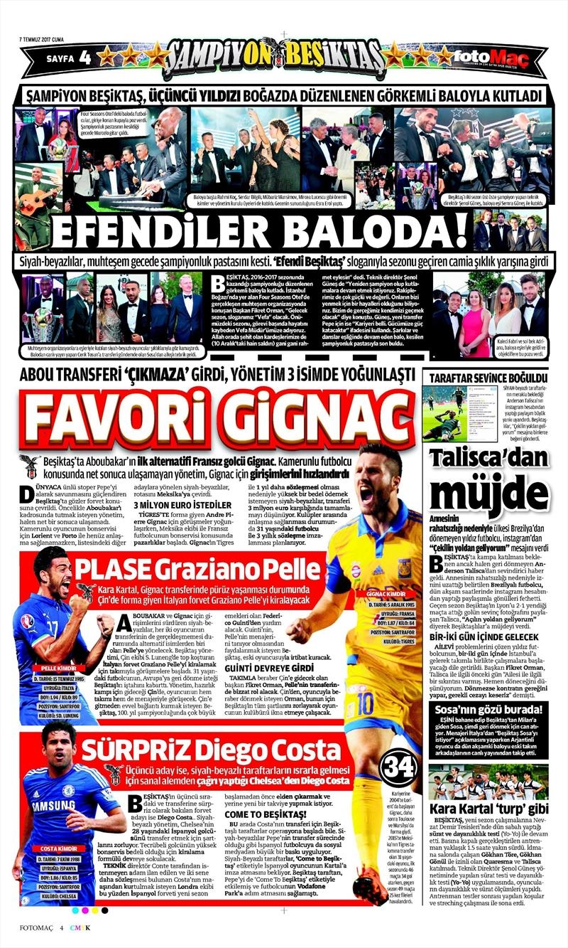 07 Temmuz 2017 | Gazetelerin Beşiktaş Manşetleri - Görsel 5