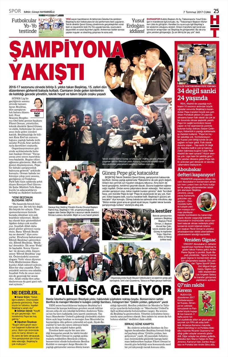 07 Temmuz 2017 | Gazetelerin Beşiktaş Manşetleri - Görsel 6