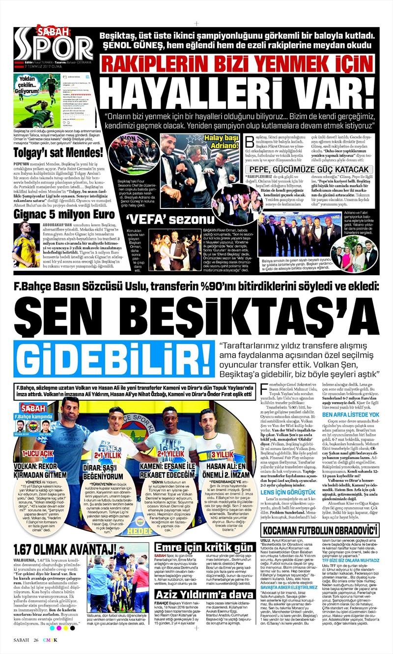 07 Temmuz 2017 | Gazetelerin Beşiktaş Manşetleri - Görsel 7