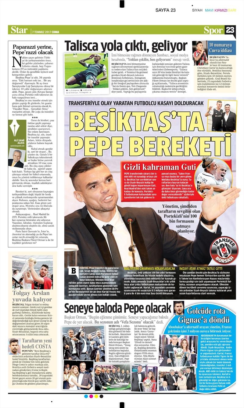 07 Temmuz 2017 | Gazetelerin Beşiktaş Manşetleri - Görsel 8