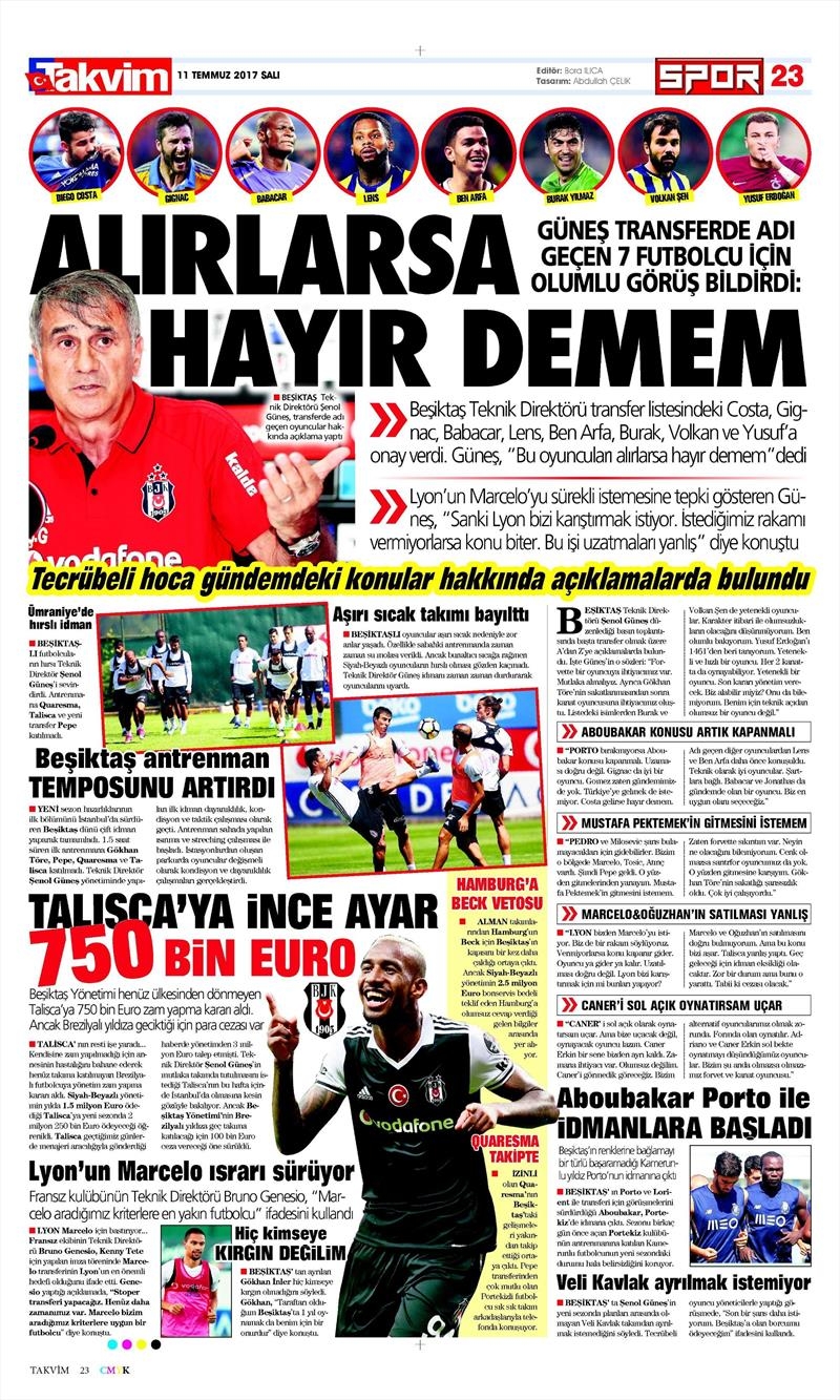 11 Temmuz 2017 | İşte gazetelerin Beşiktaş manşetleri - Görsel 10