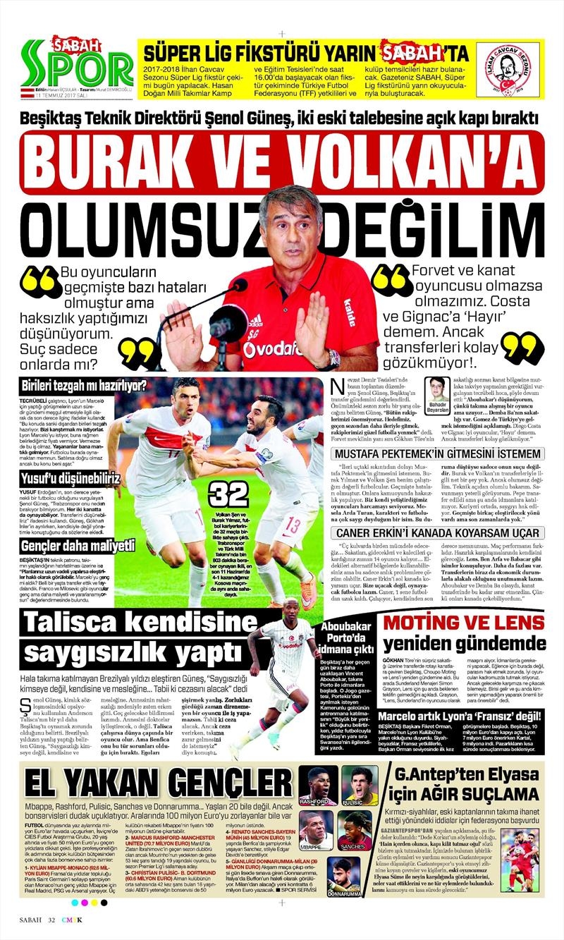 11 Temmuz 2017 | İşte gazetelerin Beşiktaş manşetleri - Görsel 14