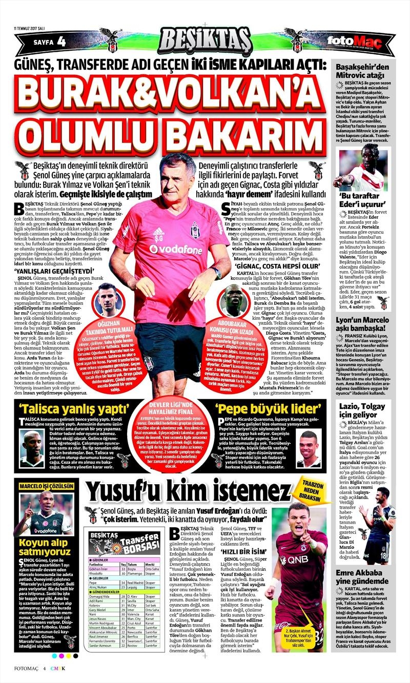 11 Temmuz 2017 | İşte gazetelerin Beşiktaş manşetleri - Görsel 5