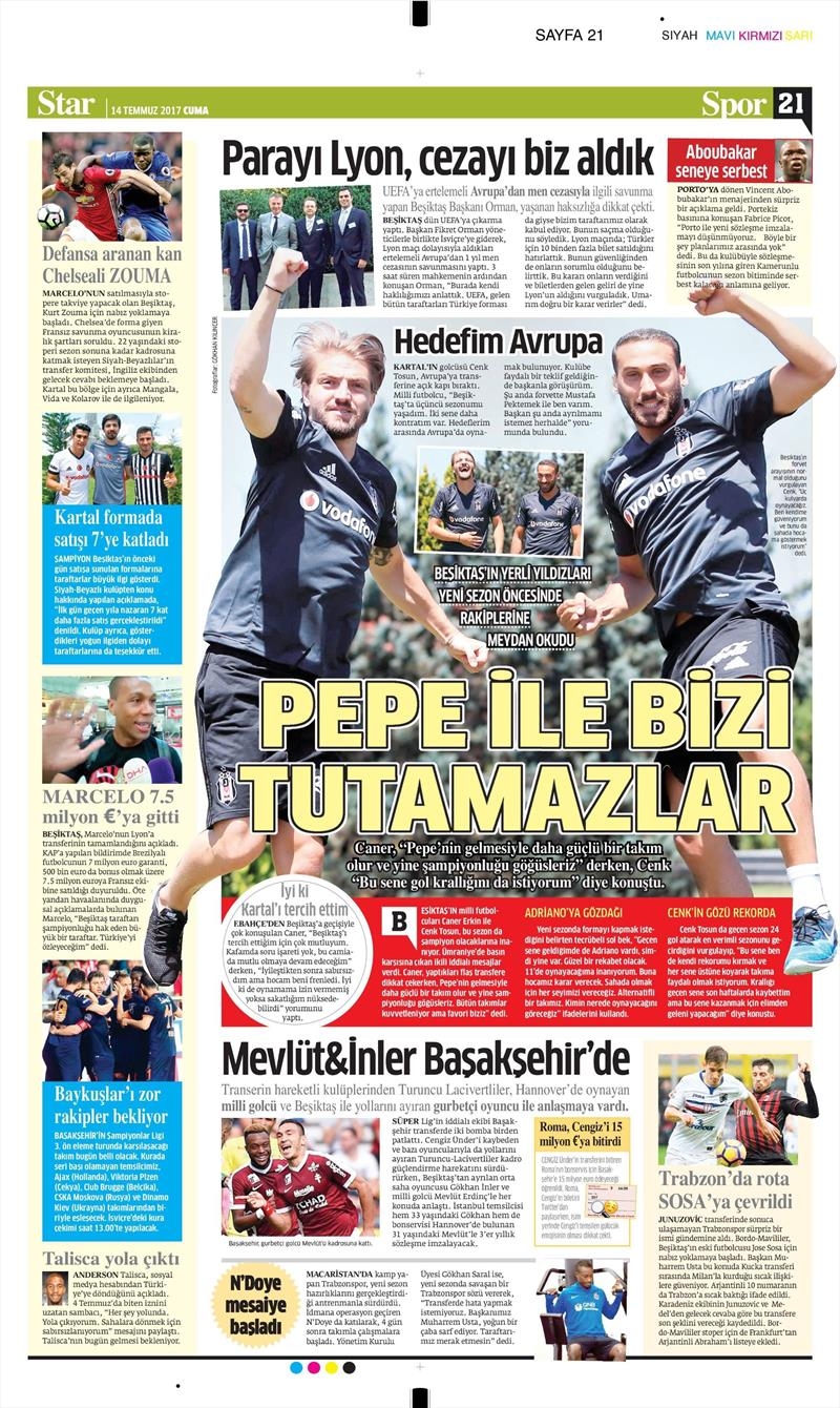 14 Temmuz 2017 | Gazetelerin Beşiktaş Manşetleri - Görsel 11