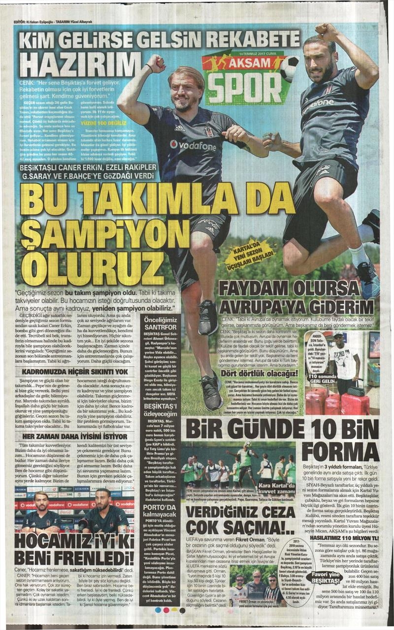 14 Temmuz 2017 | Gazetelerin Beşiktaş Manşetleri - Görsel 2