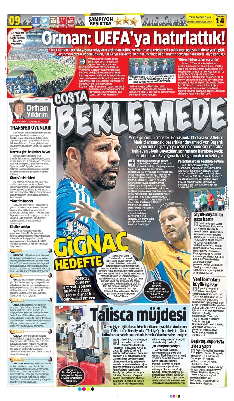 14 Temmuz 2017 | Gazetelerin Beşiktaş Manşetleri - Görsel 5