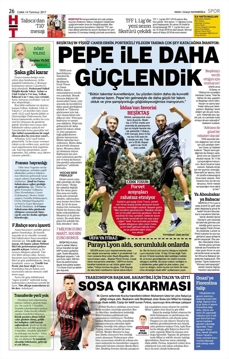 14 Temmuz 2017 | Gazetelerin Beşiktaş Manşetleri - Görsel 7