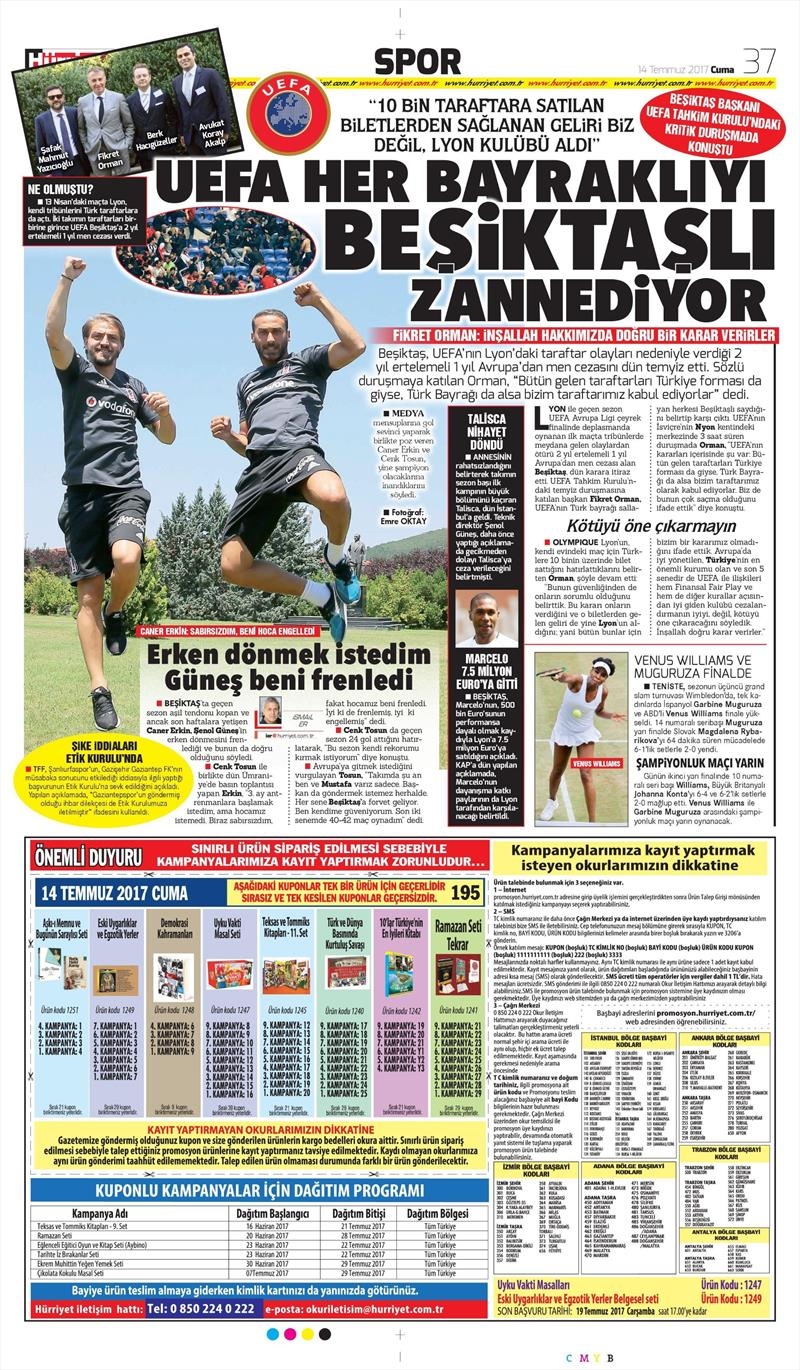 14 Temmuz 2017 | Gazetelerin Beşiktaş Manşetleri - Görsel 8