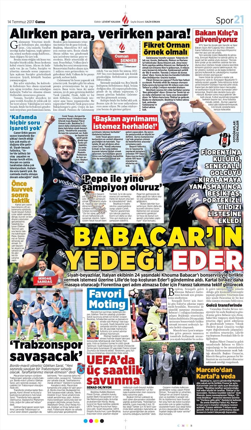 14 Temmuz 2017 | Gazetelerin Beşiktaş Manşetleri - Görsel 9