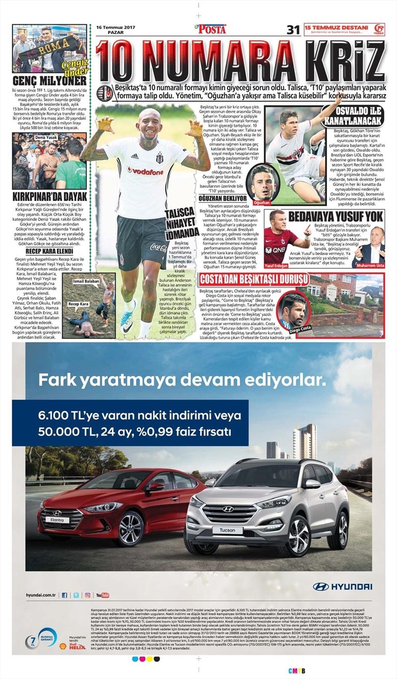 17 Temmuz 2017 | Gazetelerin Beşiktaş Manşetleri - Görsel 2