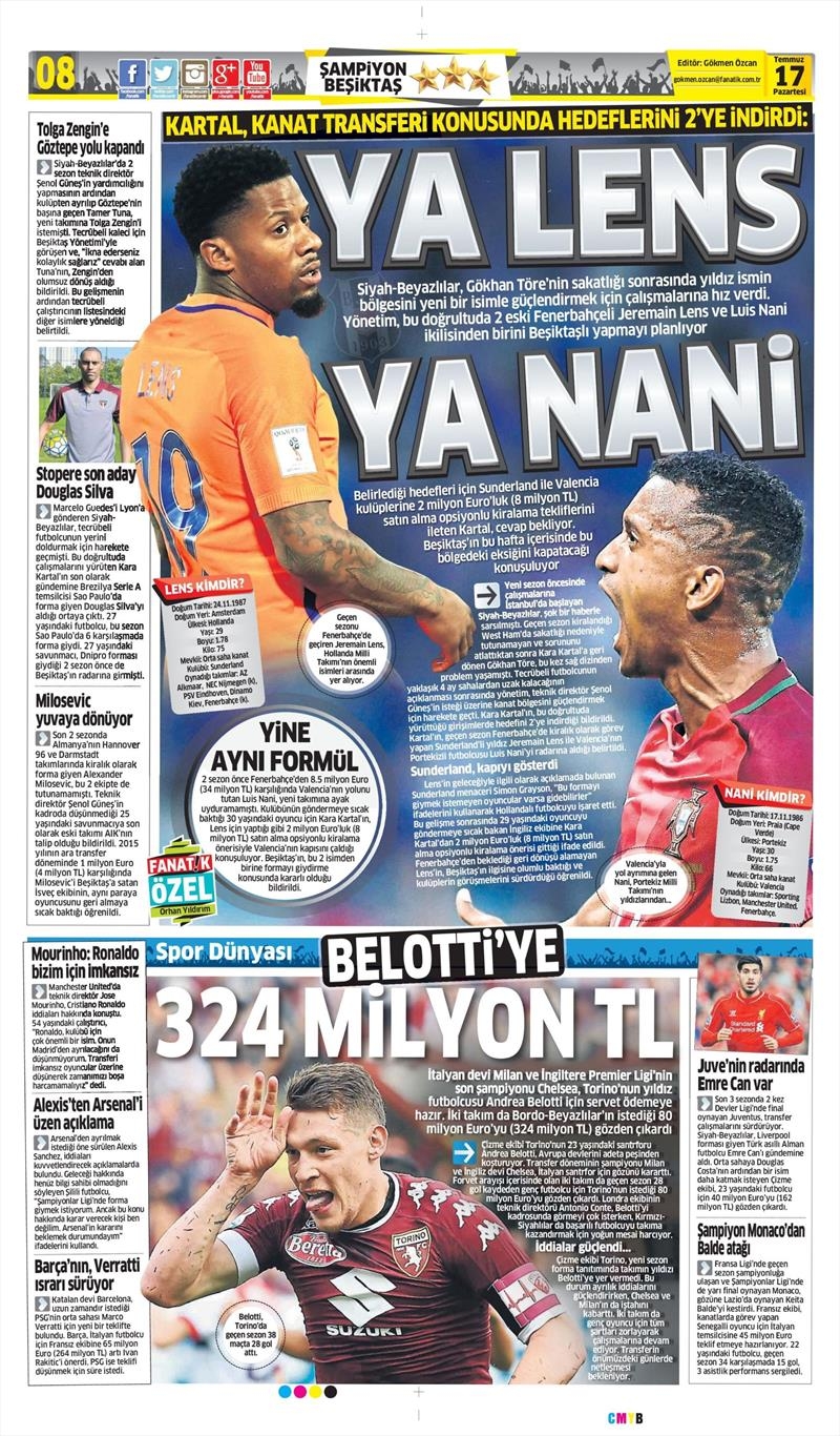 17 Temmuz 2017 | Gazetelerin Beşiktaş Manşetleri - Görsel 3