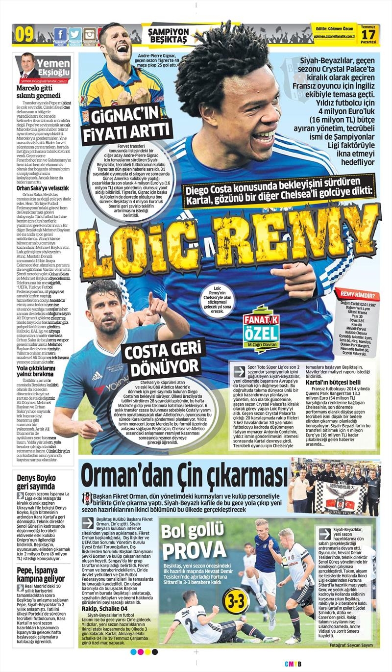 17 Temmuz 2017 | Gazetelerin Beşiktaş Manşetleri - Görsel 4