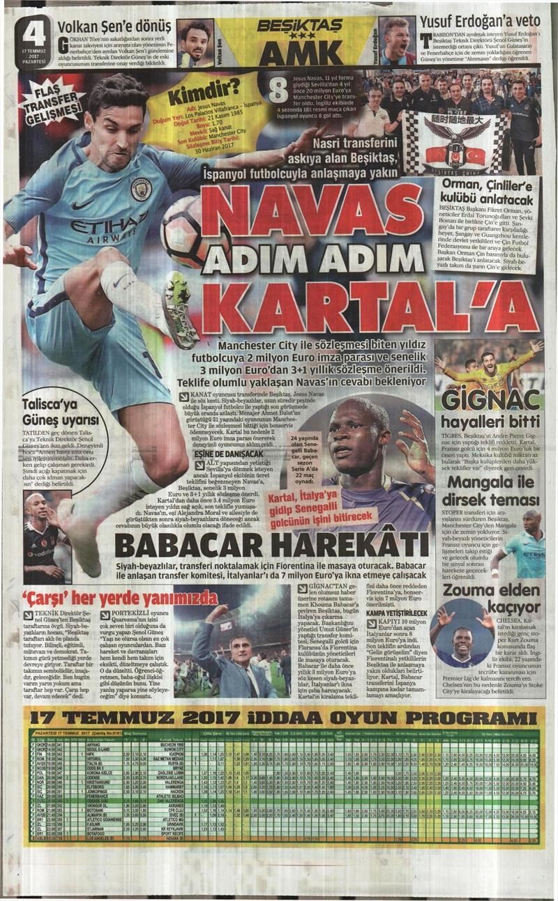 17 Temmuz 2017 | Gazetelerin Beşiktaş Manşetleri - Görsel 6