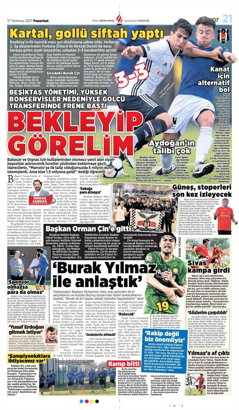 17 Temmuz 2017 | Gazetelerin Beşiktaş Manşetleri - Görsel 9