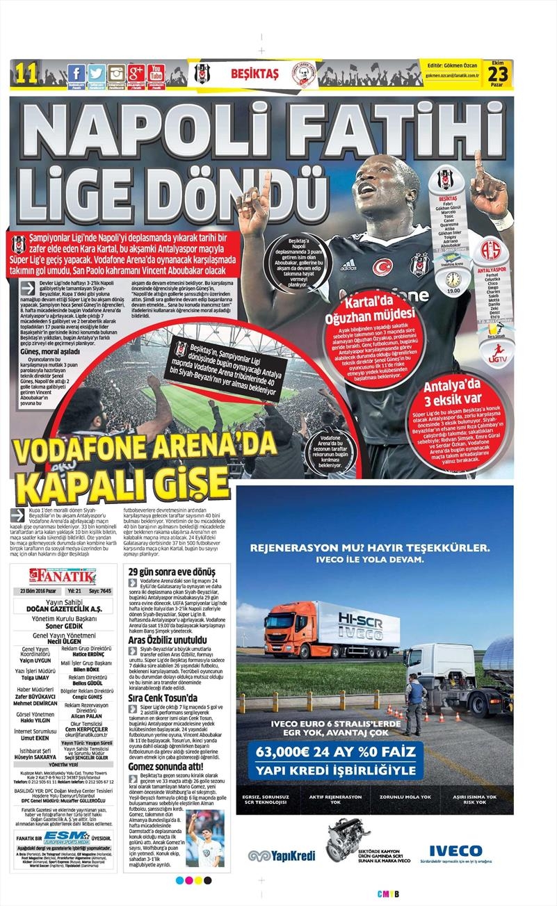23 Ekim 2016 | Gazetelerin Beşiktaş Sayfaları - Görsel 2