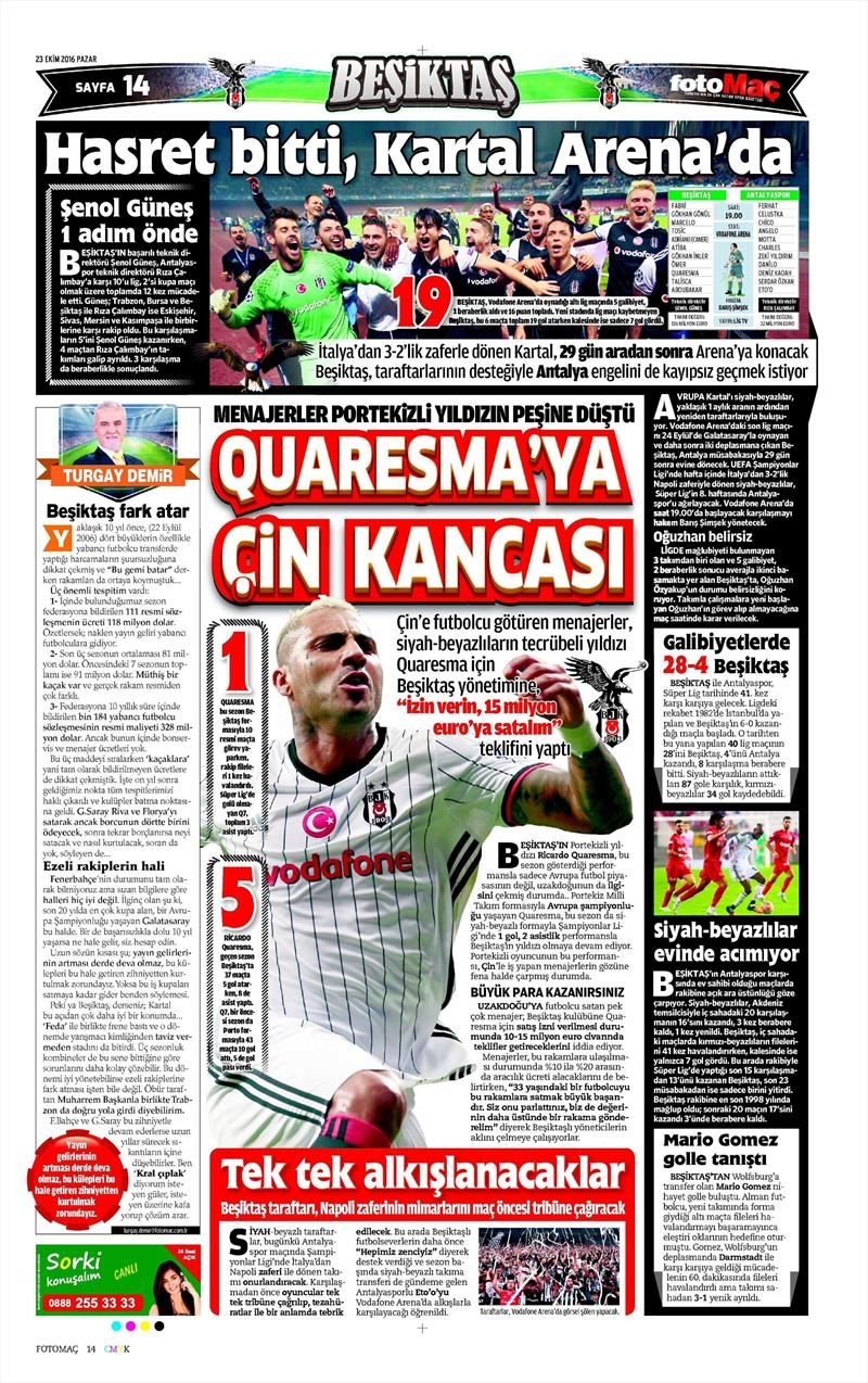 23 Ekim 2016 | Gazetelerin Beşiktaş Sayfaları - Görsel 4