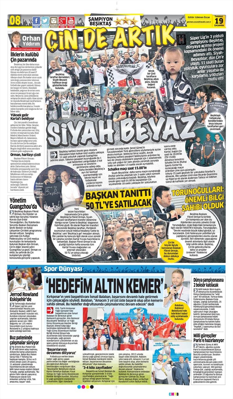 19 Temmuz 2017 | Gazetelerin Beşiktaş Manşetleri - Görsel 12