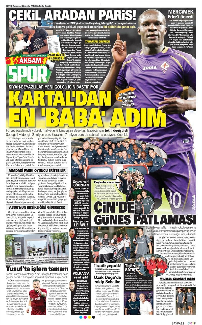 19 Temmuz 2017 | Gazetelerin Beşiktaş Manşetleri - Görsel 2