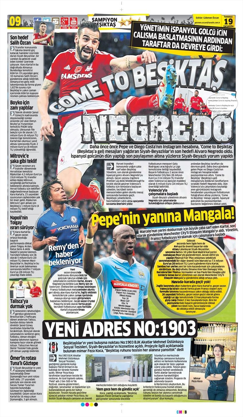 19 Temmuz 2017 | Gazetelerin Beşiktaş Manşetleri - Görsel 4