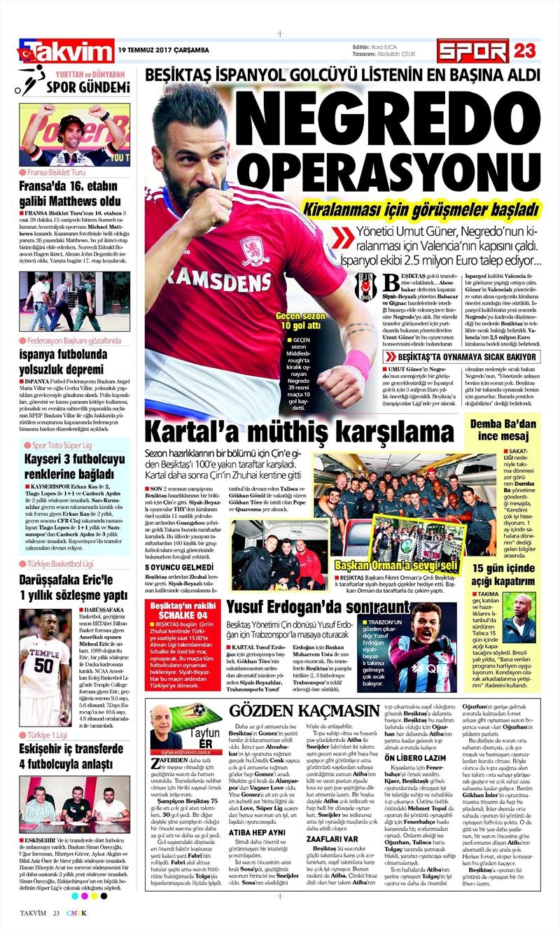 19 Temmuz 2017 | Gazetelerin Beşiktaş Manşetleri - Görsel 7